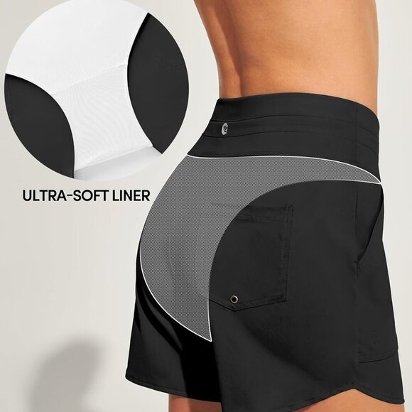 Women's 5" Stretchy High Waist Swim Shorts in Black - Picture 5 of 5